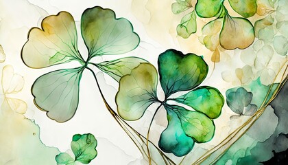 Saint Patrick's Day Alcohol ink painting with Soft color palette: A Beautiful Unique Artistic Designer Wallpaper Background Template for Celebration Presentation, Ad, and all Purposes generative AI