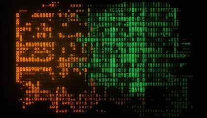 programming and code concept , orange and green tone of character background , Generated by AI