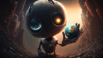 Obraz na płótnie Canvas planet in robot hand , Generated by AI