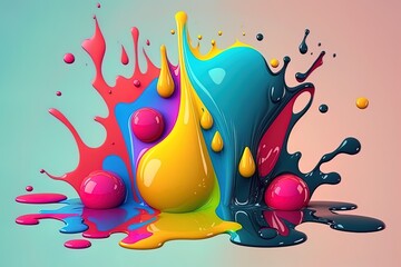 depiction of an abstract backdrop formed by the splattering of several colored liquids Generative AI