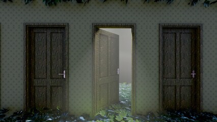 empty backroom with door liminal space