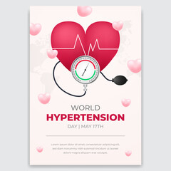 World hypertension day May 17th flyer with heart rate and tension meter illustration