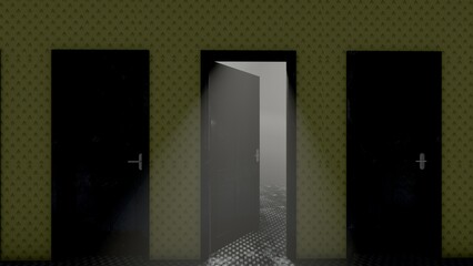 empty backroom with door liminal space