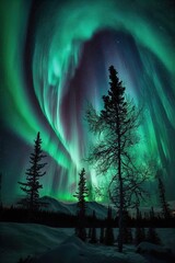 Stunning display of blue and green aurora borealis
