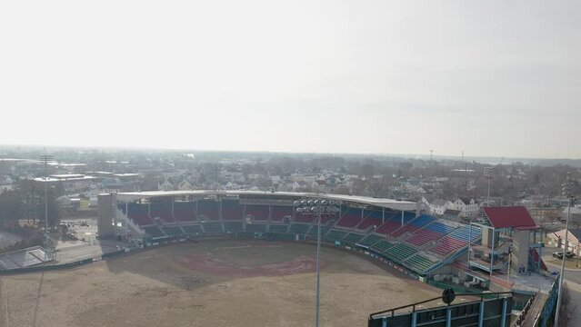 McCoy Stadium In Pawtucket Rhode Island, Wide Drone Shot Of Abandoned Stadium, Aerial 