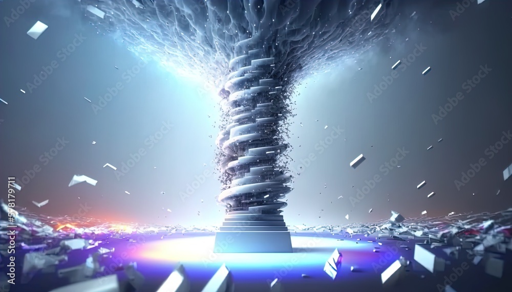 Poster tornado of digital disruption and innovation full of data particles flying around created with gener