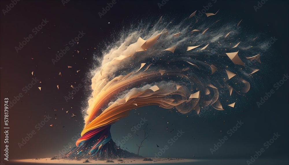 Poster tornado of digital disruption and innovation full of data particles flying around created with gener