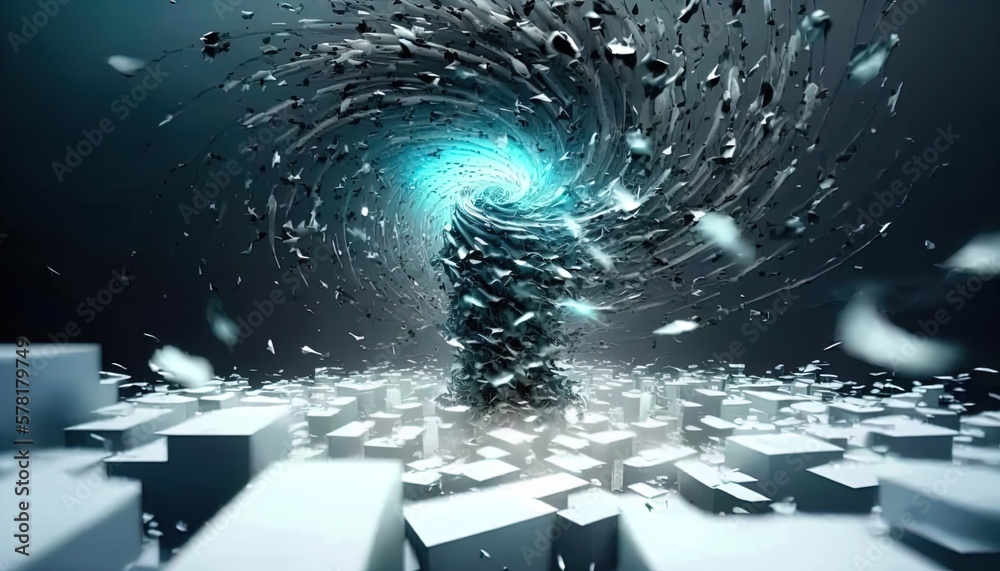 Poster tornado of digital disruption and innovation full of data particles flying around created with gener