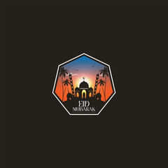 Islamic mosque logo for pray ied mubarak vector image