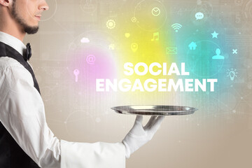 Waiter serving social networking concept
