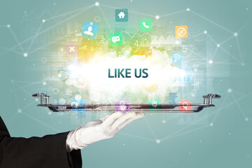 Waiter serving social networking concept