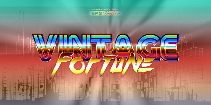 Retro futuristic 80s editable text effect style vintage fortune vibrant back to the future theme