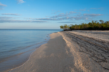 Beach at Middle Cape Sable and Gulf of Mexico in Everglades National Park, Florida on sunny February day.