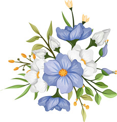 Fototapeta na wymiar blue floral bouquet with watercolor