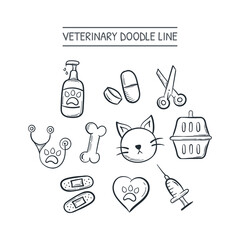 Veterinary equipment doodle line icon, pet care, grooming, medical animal vector illustration