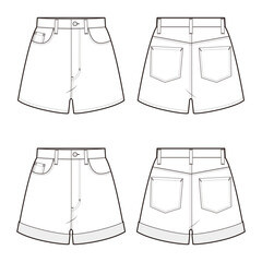 Women's High-rise Denim Shorts fashion vector sketch / Illustrator CC
