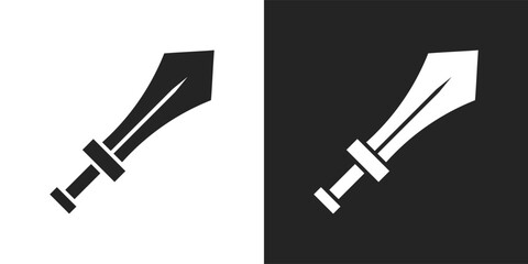 black and white sword weapon logo, icon. weapon, sword, knife, mini sword, cut, blade, attack, game, sharp, war, warrior, swordsman, clipart, sticker, flat, cartoon, simple, vector illustration