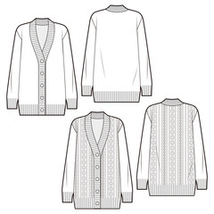 Women's Knitted Cardigan Top fashion vector sketch, Apparel template /Illustrator CC