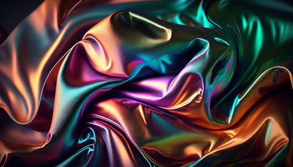 Fototapeta na wymiar Closeup of wrinkled colorful metallic fabric. Created using generative AI.