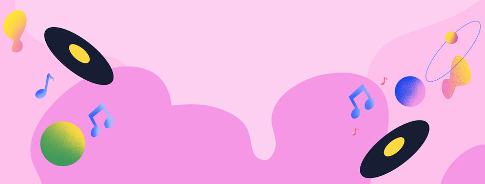 Pink banner background with music element flat art graphic design illustration