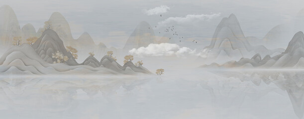 Atmospheric green artistic conception watercolor landscape painting 