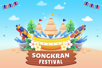 Amazing Songkran festival of Thailand background. Vector illustration.
