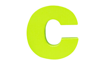 English alphabet letter uppercase "C" Isolated on cutout PNG. Wooden jigsaw dark green tangram puzzle as shape "A". English. it is universal language used in learning education for children.