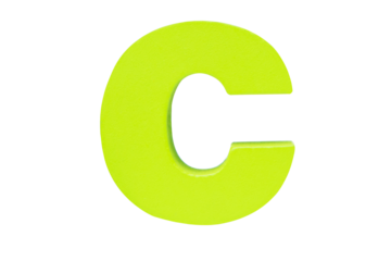 English alphabet letter uppercase "C" Isolated on cutout PNG. Wooden jigsaw dark green tangram puzzle as shape "A". English. it is universal language used in learning education for children.