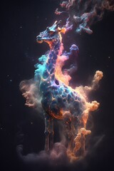 Naklejka premium Beautiful Artistic Spiraling Galaxies and Iridescent Nebulae in Intricate Detail, Forming the Shape of a Giraffe in Space (generative AI)
