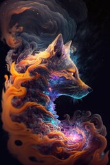 Beautiful Artistic Spiraling Galaxies and Iridescent Nebulae in Intricate Detail, Forming the Shape of a Jackal in Space (generative AI)