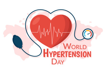 World Hypertension Day on May 17th Illustration with High Blood Pressure and Red Love Image in Flat Cartoon Hand Drawn for Landing Page Templates