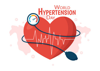 World Hypertension Day on May 17th Illustration with High Blood Pressure and Red Love Image in Flat Cartoon Hand Drawn for Landing Page Templates