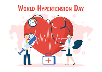 World Hypertension Day on May 17th Illustration with High Blood Pressure and Red Love Image in Flat Cartoon Hand Drawn for Landing Page Templates