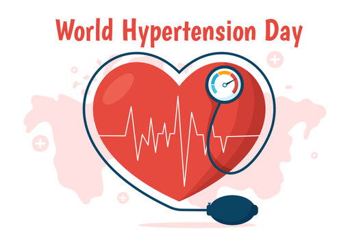 World Hypertension Day on May 17th Illustration with High Blood Pressure and Red Love Image in Flat Cartoon Hand Drawn for Landing Page Templates