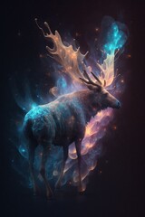 Beautiful Artistic Spiraling Galaxies and Iridescent Nebulae in Intricate Detail, Forming the Shape of a Moose in Space (generative AI)
