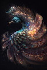 Beautiful Artistic Spiraling Galaxies and Iridescent Nebulae in Intricate Detail, Forming the Shape of a Peacock in Space (generative AI)