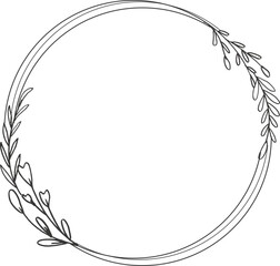 Minimalist floral frame with hand drawn leaf and shape simple floral border