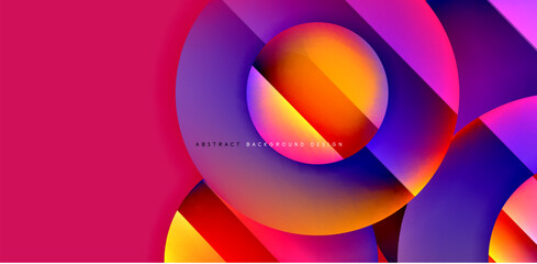 Colorful shiny and glossy circles abstract composition with light and shadow effects, geometric vector abstract background