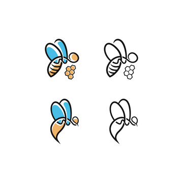 bee monoline logo design vector