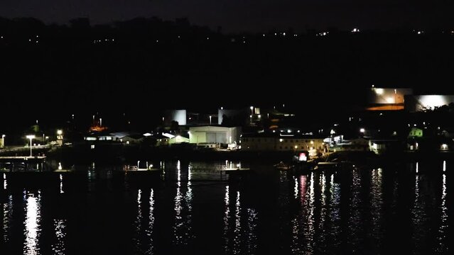 San Diego naval base lit up at night