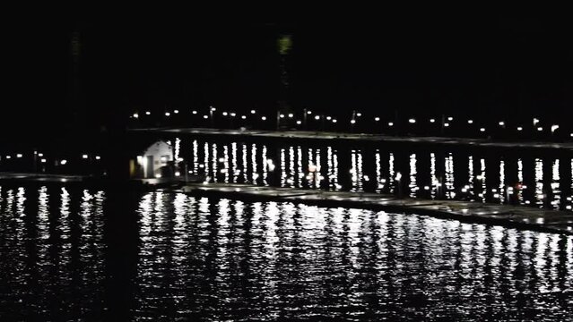San Diego bait barge lit up at night