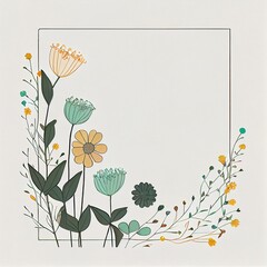 a minimalistic drawing of a cute flowers frame, with a blank center that can be used as a border or frame for text or other graphics. The flowers are drawn in a simple , Generative AI, illustration
