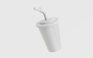 Glossy Plastic Cup with Straw Mockup Isolated On White Background. 3d illustration