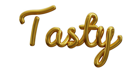 Tasty text one line gold isolated on white background. 3d illustration