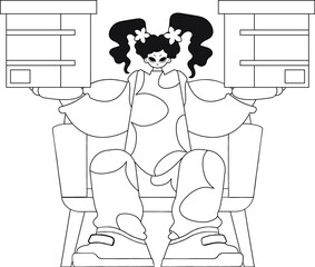 Girl holding box. Delivering package. Flat design. Vector art.