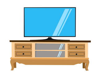 tv set with table cupboard illustration 