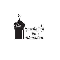 Obraz premium Minimalist Marhaban Ya Ramadan Typography with Mosque Silhouette 