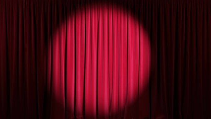 Theater stage with red velvet curtains and spotlights. Looping animation, 4k