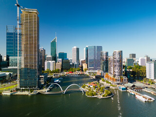 Aerial view of Elizabeth Quay of Perth city in daytime - 578198112