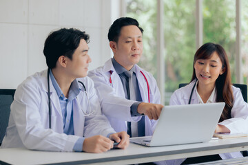 Group of asian professional doctor working or meeting together at hospital office